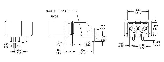 RS8-102R3 三腳兩檔 90度彎腳 臥式鈕子開關