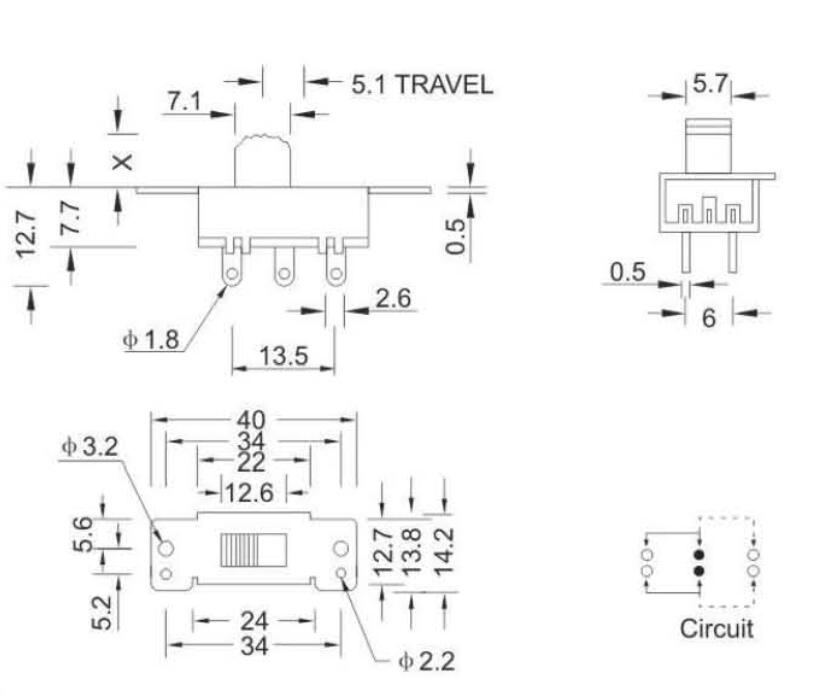 2P2T撥動開關(guān)規(guī)格圖 2P2T撥動開關(guān)規(guī)格圖