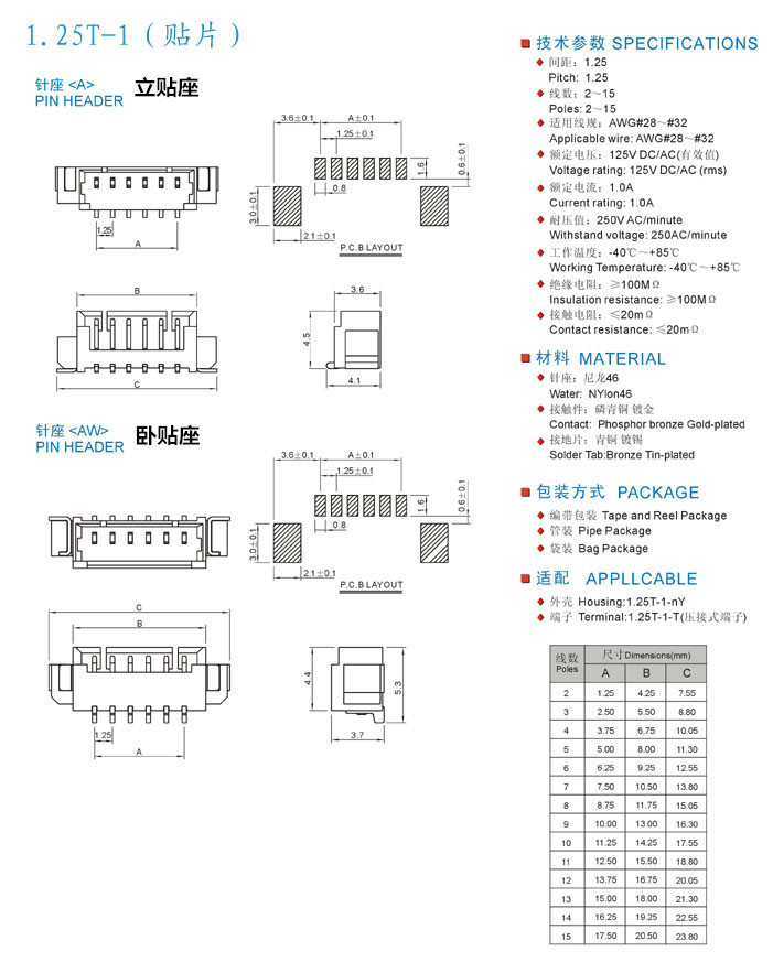 連接器技術參數