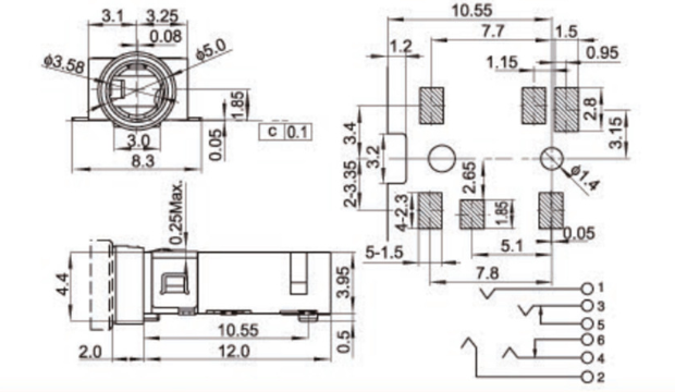 貼片耳機插座規格圖 貼片耳機插座規格圖
