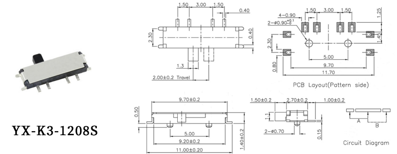 八腳撥動開關K3-1208s圖片