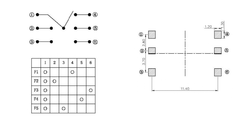 10*10*10貼片五向開關(guān)接線圖 10*10*10貼片五向開關(guān)接線圖