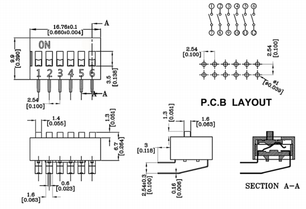 6位撥碼開關尺寸圖 6位撥碼開關尺寸圖